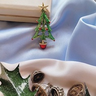 美國西洋古董飾品 / 綠刷紋紅琺瑯聖誕樹胸針/別針/古董首飾