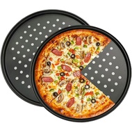 Loyang Pizza 11 Inci untuk ketuhar, Loyang Pizza Bulat Anti Lekat dengan Lubang, Loyang Pembakar Piz