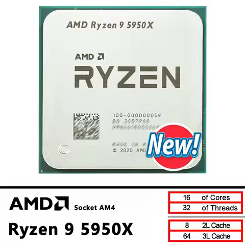 AMD Ryzen 9 5950X R9 5950X New 16-Core 3.4 GHz Socket AM4 105W Socket AM4 but without cooler