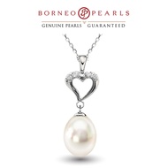 Borneo Pearls Genuine Freshwater White Pearl Pendant Necklace in White Gold Rhodium Plated
