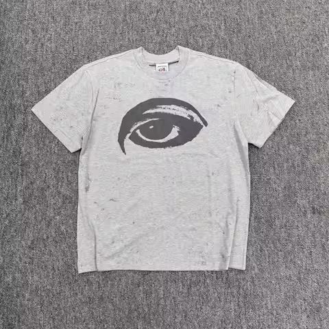 Yao Fashion Mx6 SS26 Kanye West Vintage Gray Eye Print Casual Loose Tops Tee Graphics Streetwear Rou