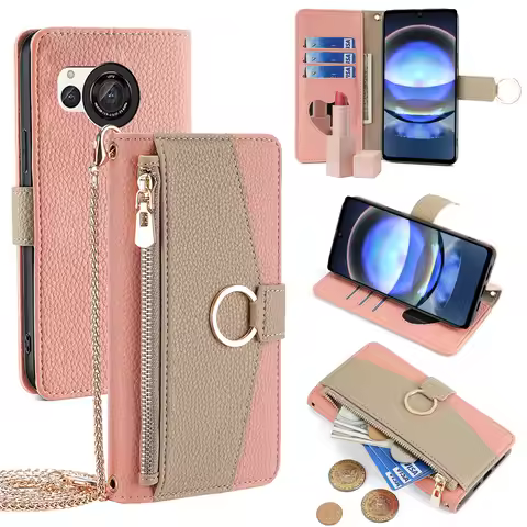 Zipper Wallet Case for Vivo iQOO Neo 9 8 Pro 7 SE Metal Chain Crossbody Leather Ring Mirror Cover Fo