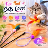 2pcs Set Of Colored Feather Cat Wands, Random Colors, Soft Plush Balls And Shiny Ribbons For Interac