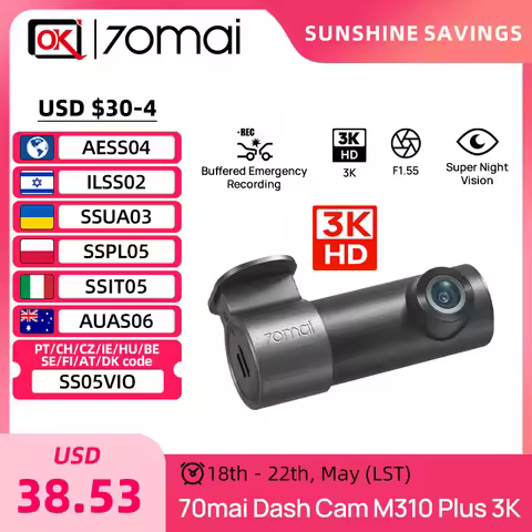 Global Version 70mai Dash Cam M310 Plus 3K 1620P WDR F1.55 Aperture Voice Control Car DVR Wi-Fi 6 Su