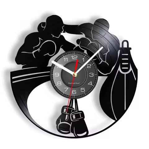 Boxing Home Decor Wall Clock Boxing Gloves Punching Bag Infighters Vinyl Record Wall Clock Fighting 