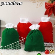 YUMEIREN Christmas Bag, White Trim Furry Texture Drawstring Bag, Decorative Reusable Furry Bag Prese