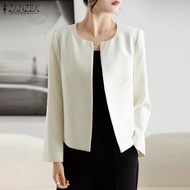 ZANZEA Korean Style Winter Wear For Women Jacket Elegant Long Sleeve O-Neck OL Office Solid Blazer Suit #11