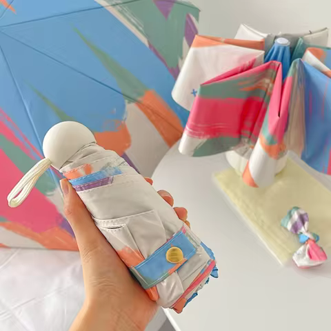 Mini UV Umbrella Small Sun Pocket Travel Rain Umbrella Vinyl Folding Umbrella UV Protection Sun Shad