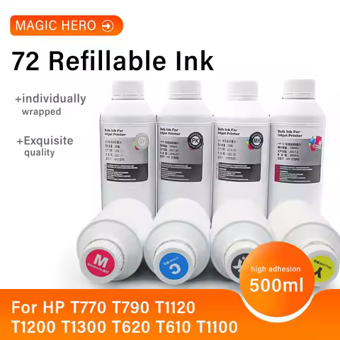 500ML For HP 72 Ink T770 T790 T1120 T1200 T1300 T620 T610 T1100 T2300 Printer 72 Dye Refillable Ink