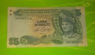 Duit lama $5 ringgit NA First Prefix tiang salib cross pole flag original asli rare Bank Negara Malaysia Palang Salib