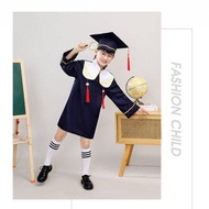 Children's Doctoral Uniform Kindergarten graduation Dress Preppy Style Primary School Students Doctoral Uniform Doctoral Cap graduation Photo Suit kids graduation