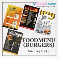 A4 & A3+ Burgers Menu | Waterproof sticker or Laminated | Customise Design
