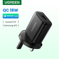UGREEN UK PLUG 18W Quick Charge 3.0 Charger Mobile Phone Charger for iPhone 12 Pro max Samsung S21 S20 S10/Huawei P40, P40 Pro/ Xiaomi mi 11, 10t pro/Nintendo Switch 828