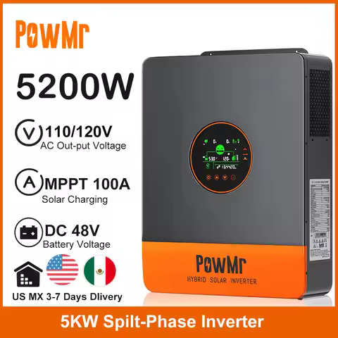 US MX Stock 5.2KW Split-Phase Hybrid Solar Inversor 48VDC To 120/110VAC With 100A MPPT Solar Charge 