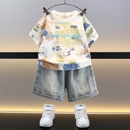 Little Boy Short-Sleeved T-Shirt Suit 2024 Boy Handsome Fashionable Trendy Shorts Children's Handsom