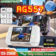 Konsol Pemain Video Permainan Pegang Tangan Retro Rg557 Android 14 12g+256g Skrin Amoled 5.48 Inci 5