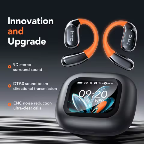 Wireless Bluetooth Earphones HTC NE27 Open Ear Sport AI Translate Earbud LED Dispaly ENC Call Noise 