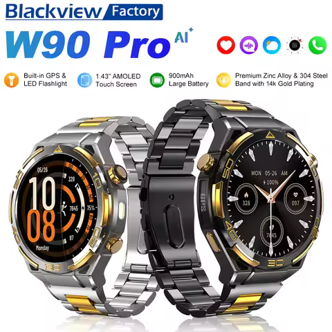 Blackview W90 Pro Smartwatch 1.43" AMOLED Display 900mAh Blood GPS Trace Oxygen,Bluetooth Calling He