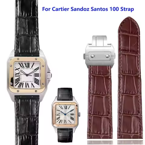 20mm 23mm Genuine Leather Watch Band for Cartier Sandoz Santos 100 Waterproof Men Women Santos Glue 