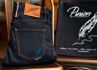 Pinion denim 14ozผ้าผสมยืดรุ่นmacawทรงกะบอกเล็ก