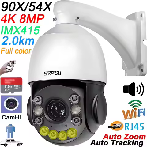 Max.512G Metal Full Color 8MP 4K 90X Optical Zoom Auto Tracking CamHi Audio 360° Alarm 2.4G 5.0GHz W