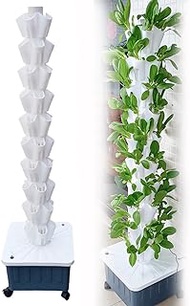 Hydroponics Growing System, Hydroponics Growing Tower, Vertical Planting Tower for Hydroponics, 5 Plants Per Layer, Pineapple Tower for Fruits Vegetables Herbs Garden 40pots white