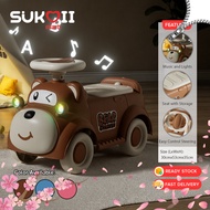 SKOI Children’s Entertainment Music and Light Spin Car Toy Push 4 Wheels Handle Ride On Bear Car Ker