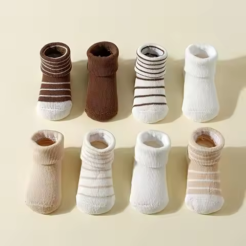 8 Pairs Baby Socks Autumn Winter Toddler Cotton Ankle Socks Soft Breathable Solid Color Kids Clothes