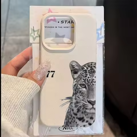 Stylish Gray Leopard Digital Number 7 Design Phone Case For iPhone 17 16 Pro Max 15 14 13 12 11 7 8 