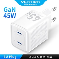 Vention® 45W Charger GaN USB C 2-Port PD Charger Compact PC Design for iPhone 15 14 13 12 Pro Max Ph