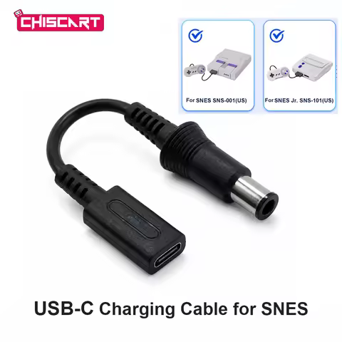 ChisCart 10CM USB-C Charging Type-C Cable to DC 9V Power Adapter Convertor for Nintendo US SNES SNS-