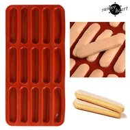[SNNY] Silicone Finger Biscuit Mould 15 Cavities Non-Stick Chocolate Mold for Candy Eclair Bread Muffin Food-Grade Odorless Oven Refrigerator Microwave Safe Tiramisu DIY Baking
