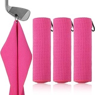 Hahafelt 3 Pack Magnetic Golf Towels Microfiber Golf Towels for Men Women, 3 Golf Towel with 3 Magnetic Clip for Golf Bags, Golf Towel Magnet for Hold to Golf Carts or Clubs, Golf Accessories (Pink)