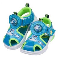 童鞋(15~19公分)POLI救援小英雄波力藍綠自黏兒童電燈護趾涼鞋B1H216B