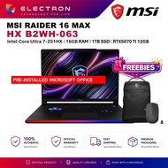 MSI Raider 16 Max HX B2WH-063 16'' QHD+ Gaming Laptop ( CU7 251HX, 16GB, 1TB SSD, RTX5070 Ti 12GB, W