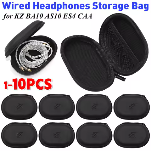 1-10PCS Wired Earbuds Case for KZ BA10 AS10 ES4 Wired Headphones PU Storage Box Portable Organizer B
