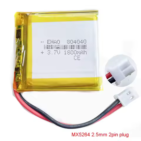 3.7V 1800m LiPo Rechargeable Battery 804040 +MX 5264 2pin 2.5mm Plug For Mp3 GPS PSP DVD Mobile Vide
