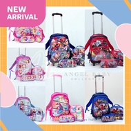 Angel Baby Kids Cartoon Trolley School Backpack Beg Sekolah Rendah Beg Sekolah Roda 3pcs Set