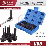 3/8" Square Drive Impact Socket Set 7Pcs Hex Key Socket H4-H12 Cr-Mo Allen Bit 60mm Metric