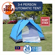 3-4 Person AUTOMATIC EASY CAMPING TENT - LOCAL READY STOCK - Waterproof, Easy Pop up Collapsible Ten