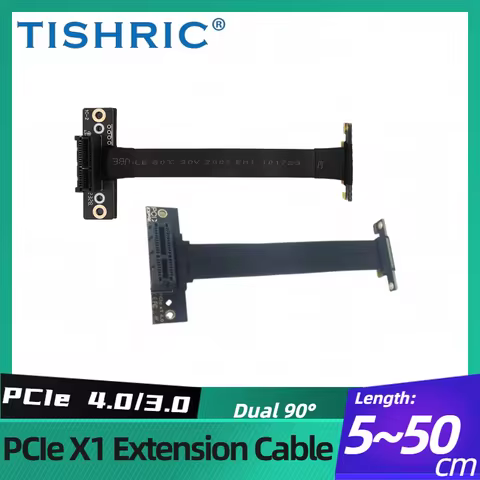 TISHRIC 5~50 cm PCIE 4.0 / 3.0 X1 Riser Cable Dual 90° PCIE X1 Extension Cable Extender 16Gbps for P