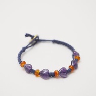 編繩系列- 藍色1‧紫水晶‧瑪瑙‧手工黃銅扣‧麻繩編織手環