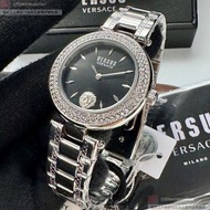 VERSUS VERSACE手錶,編號VV00390,34mm銀圓形精鋼錶殼,黑色簡約, 中二針顯示錶面,銀色精鋼錶帶款,璀璨奪目!