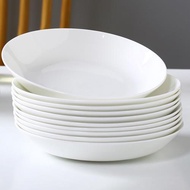 盤子菜盤家用骨瓷純白菜碟子10個6個圓深盤可微波裝湯炒菜盤陶瓷