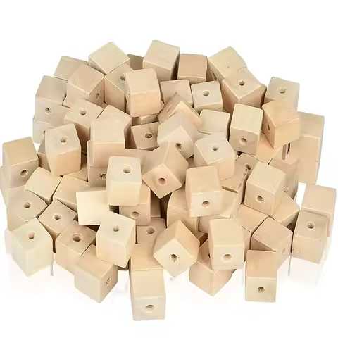 15/20/25/30mm Wood Craft Cubes 5-20Pcs Wood Cubes with Holes Unfinished Solid Wood Beads Blocks for 