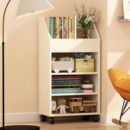 Trolley Mobile Storage Under Desk Side with Bookshelf Book Wheelable File Wooden Cabinet Floor Rack 