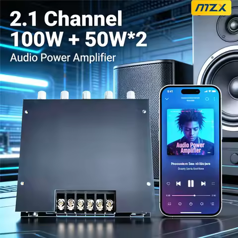 2.1 Channels Audio Power Amplifier 100W+50Wx2 Digital Module Subwoofer AUX Wireless Blutooth 12/24V 
