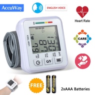AccuWay Electronic Wrist Blood Pressure Monitor with Englsih Voice Reading Automatic Double Pressure Detection Pulse Gauge Digital BP Hypertension Meter Heart Rate Tracker High Accuracy Sphygmomanometer Machine for household