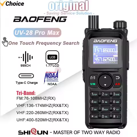 Baofeng UV-28 Pro Max Walkie Talkie Type-C Charge Tri-Band 999CH High Capacity NOAA One Touch Freque