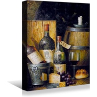 Kitchen Wine Bottle Canvas Wall Art 24x36 Inch Rusty Wine Bottle with Barrel Picture Oil Painting Pr